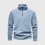 Herren Feinstrickpullover mit Stehkragen und Zip – Regular Fit — Blau