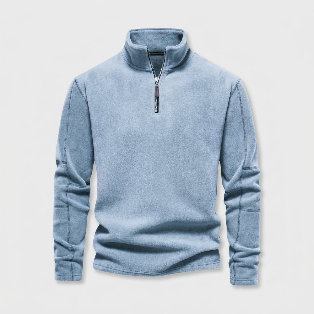 Herren Feinstrickpullover mit Stehkragen und Zip – Regular Fit — Blau