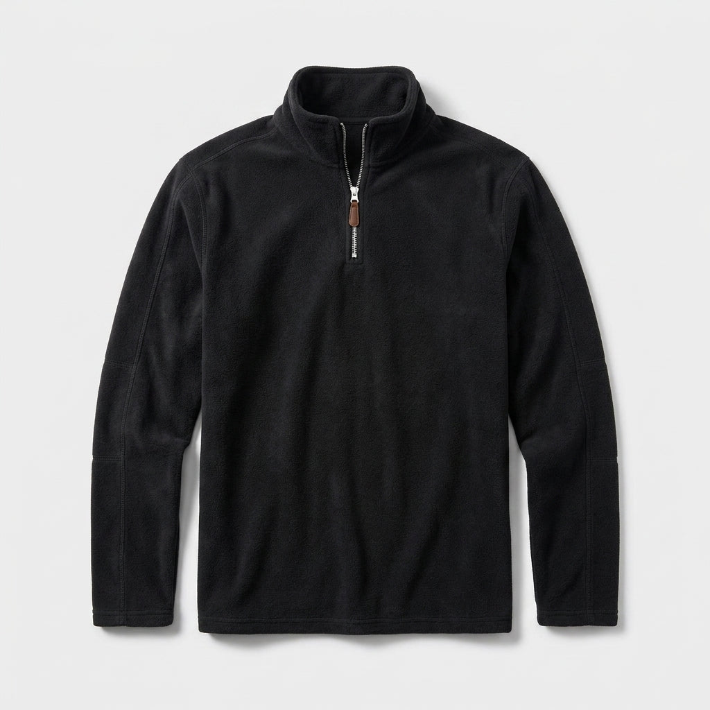 Herren Feinstrickpullover mit Stehkragen und Zip – Regular Fit — Schwarz