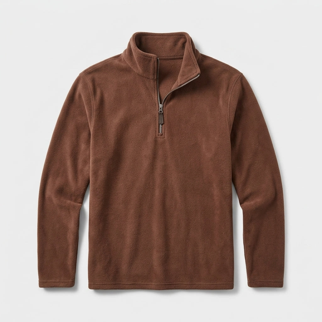 Herren Feinstrickpullover mit Stehkragen und Zip – Regular Fit — Braun