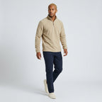Herren Feinstrickpullover mit Stehkragen und Zip – Regular Fit — Khaki