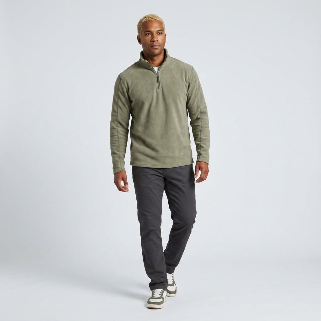 Herren Feinstrickpullover mit Stehkragen und Zip – Regular Fit — Grün