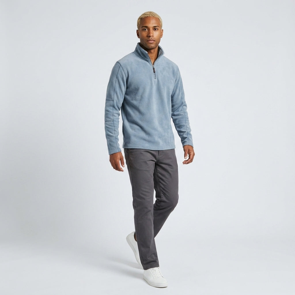 Herren Feinstrickpullover mit Stehkragen und Zip – Regular Fit — Blau