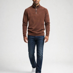 Herren Feinstrickpullover mit Stehkragen und Zip – Regular Fit — Braun