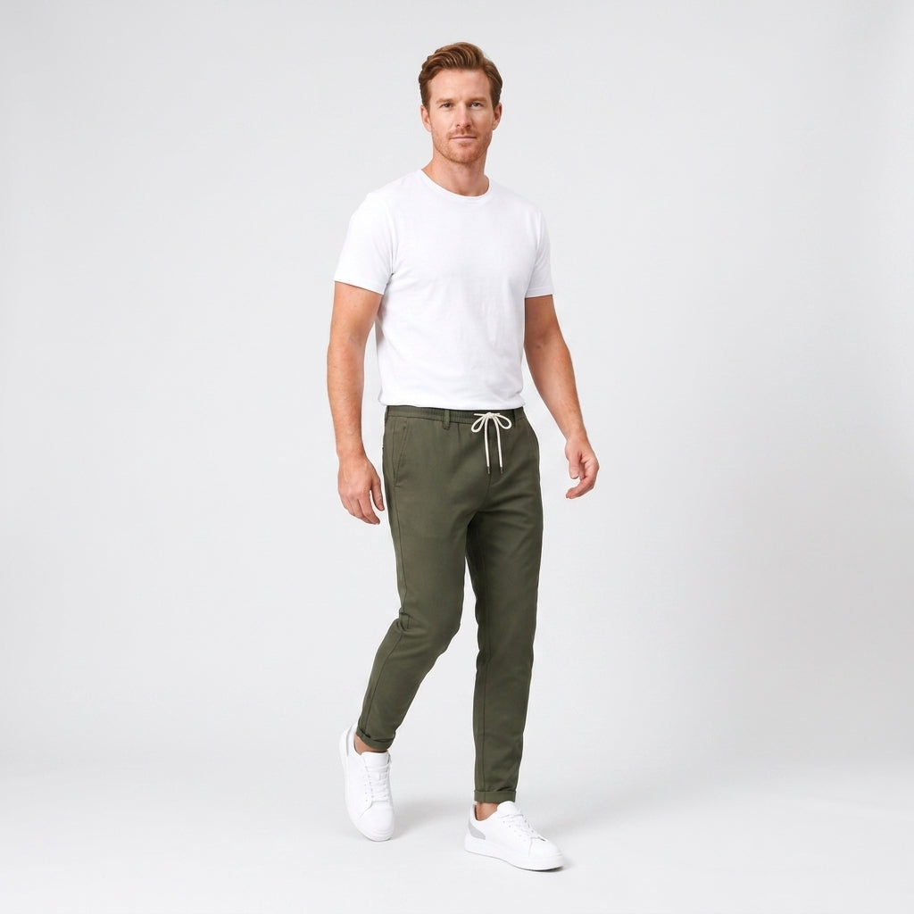 Herren Hose Slim Fit mit Kordelzug — Dunkelgrün