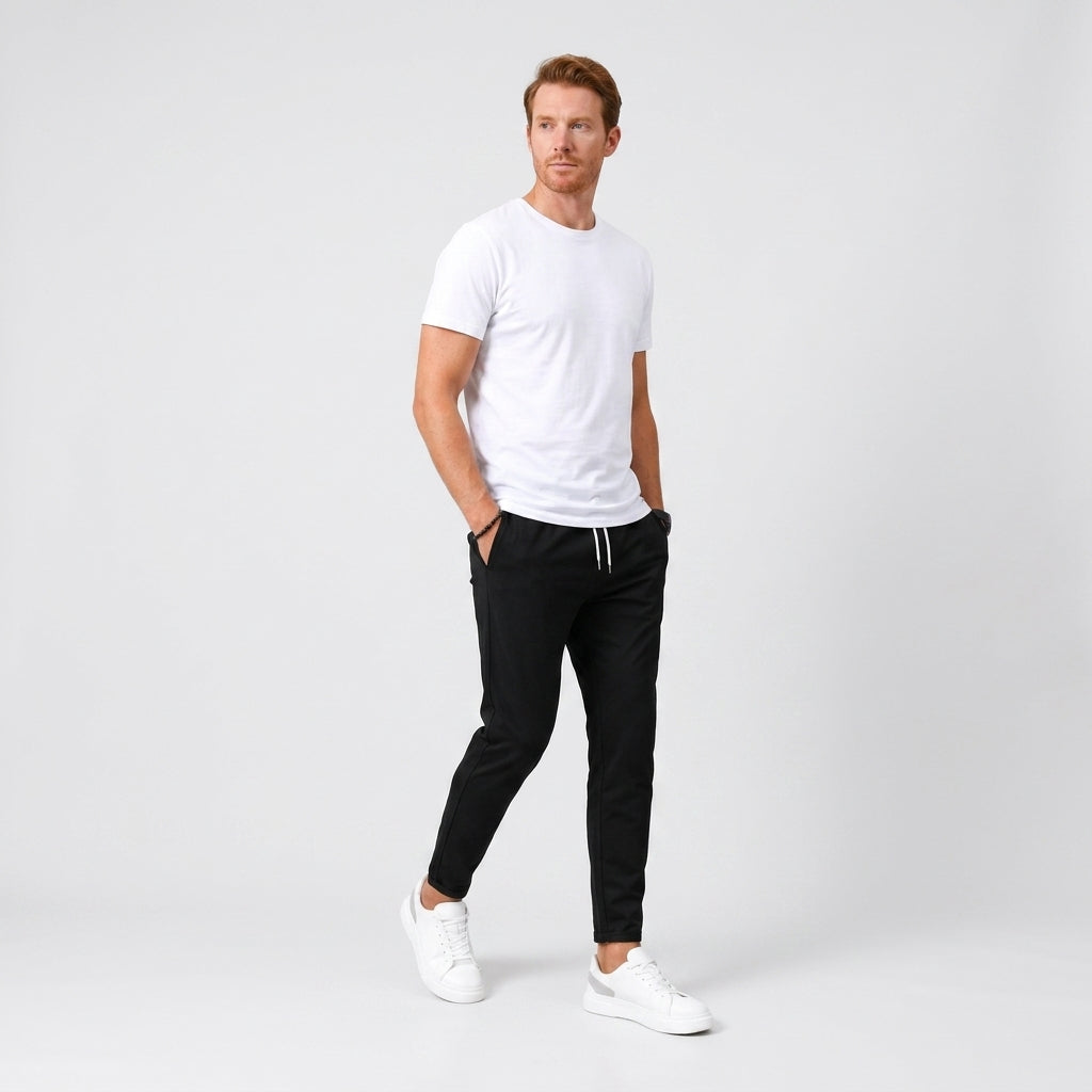 Herren Hose Slim Fit mit Kordelzug — Schwarz