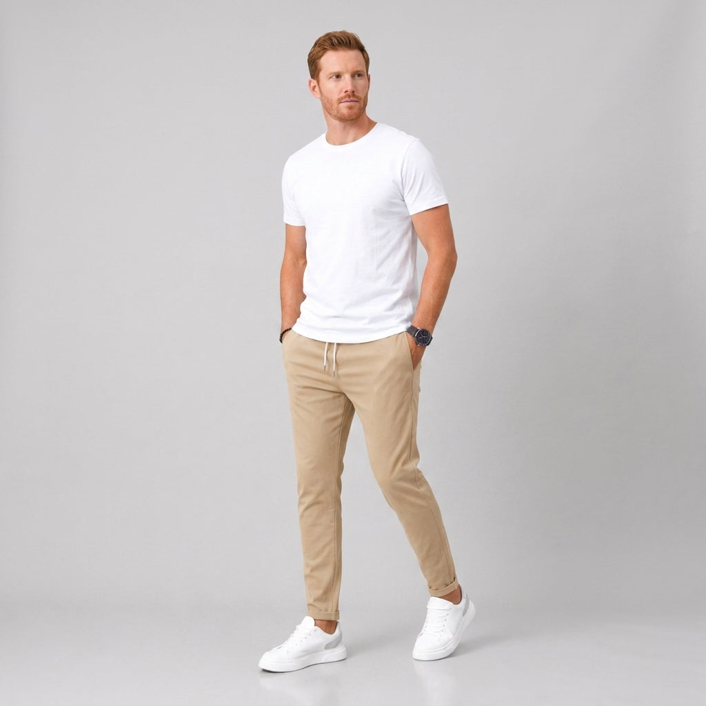 Herren Hose Slim Fit mit Kordelzug — Beige
