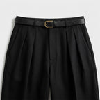 Herren Bundfaltenhose mit weitem Bein – Regular Fit — Schwarz