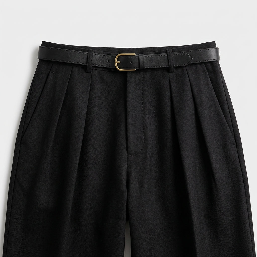 Herren Bundfaltenhose mit weitem Bein – Regular Fit — Schwarz
