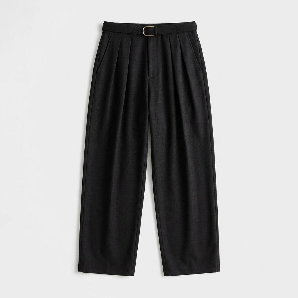 Herren Bundfaltenhose mit weitem Bein – Regular Fit — Schwarz