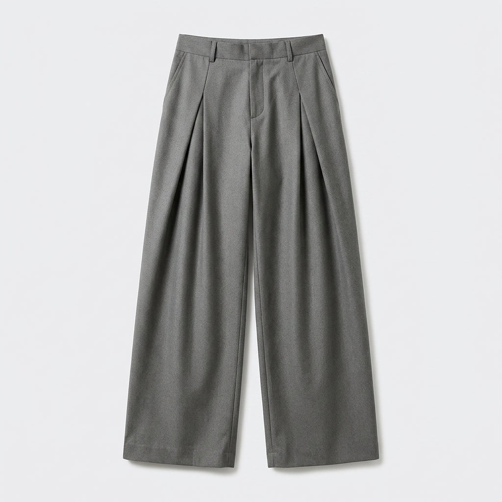 Herren Bundfaltenhose mit weitem Bein – Regular Fit — Grau