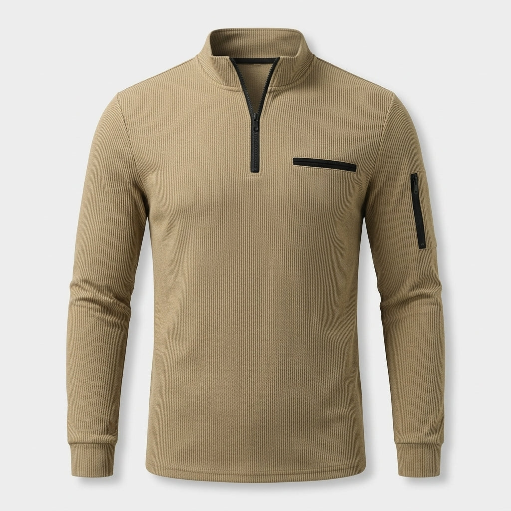 Herren Longsleeve Shirt gerippt Relaxed Fit — Beige