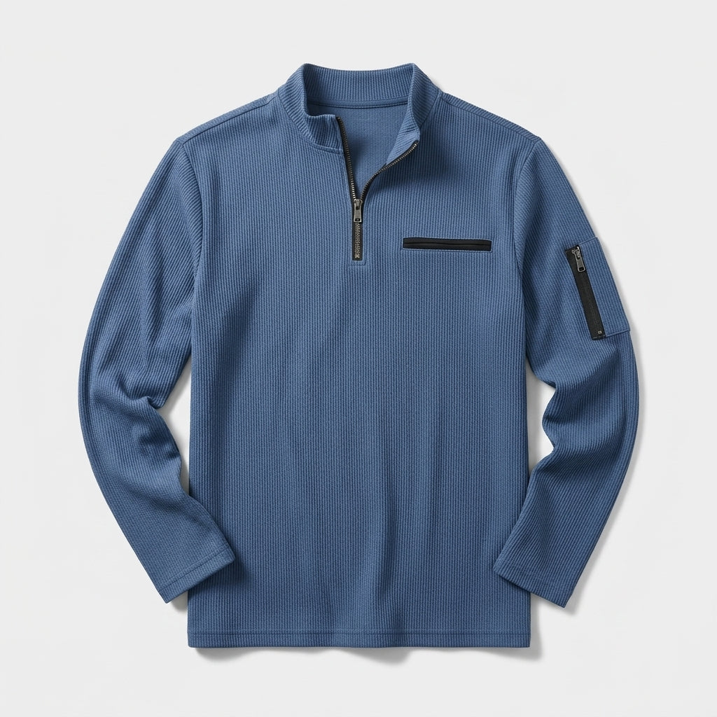 Herren Longsleeve Shirt gerippt Relaxed Fit — Dunkelblau