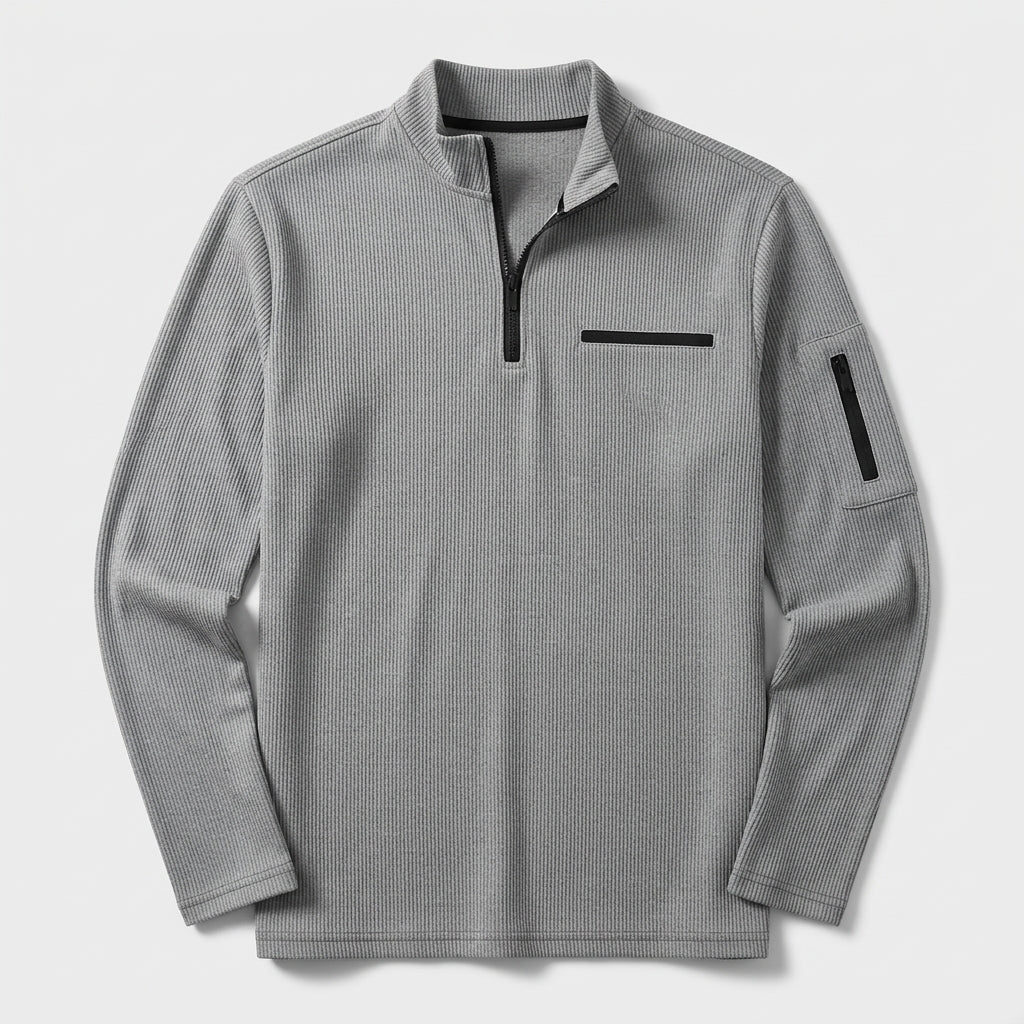 Herren Longsleeve Shirt gerippt Relaxed Fit — Grau