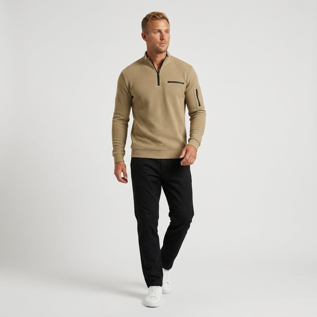 Herren Longsleeve Shirt gerippt Relaxed Fit — Beige