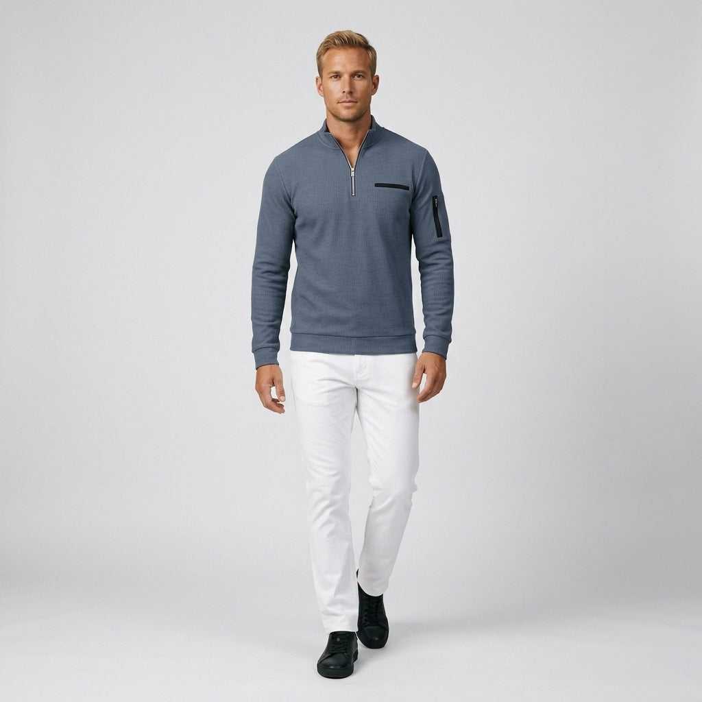 Herren Longsleeve Shirt gerippt Relaxed Fit — Dunkelblau