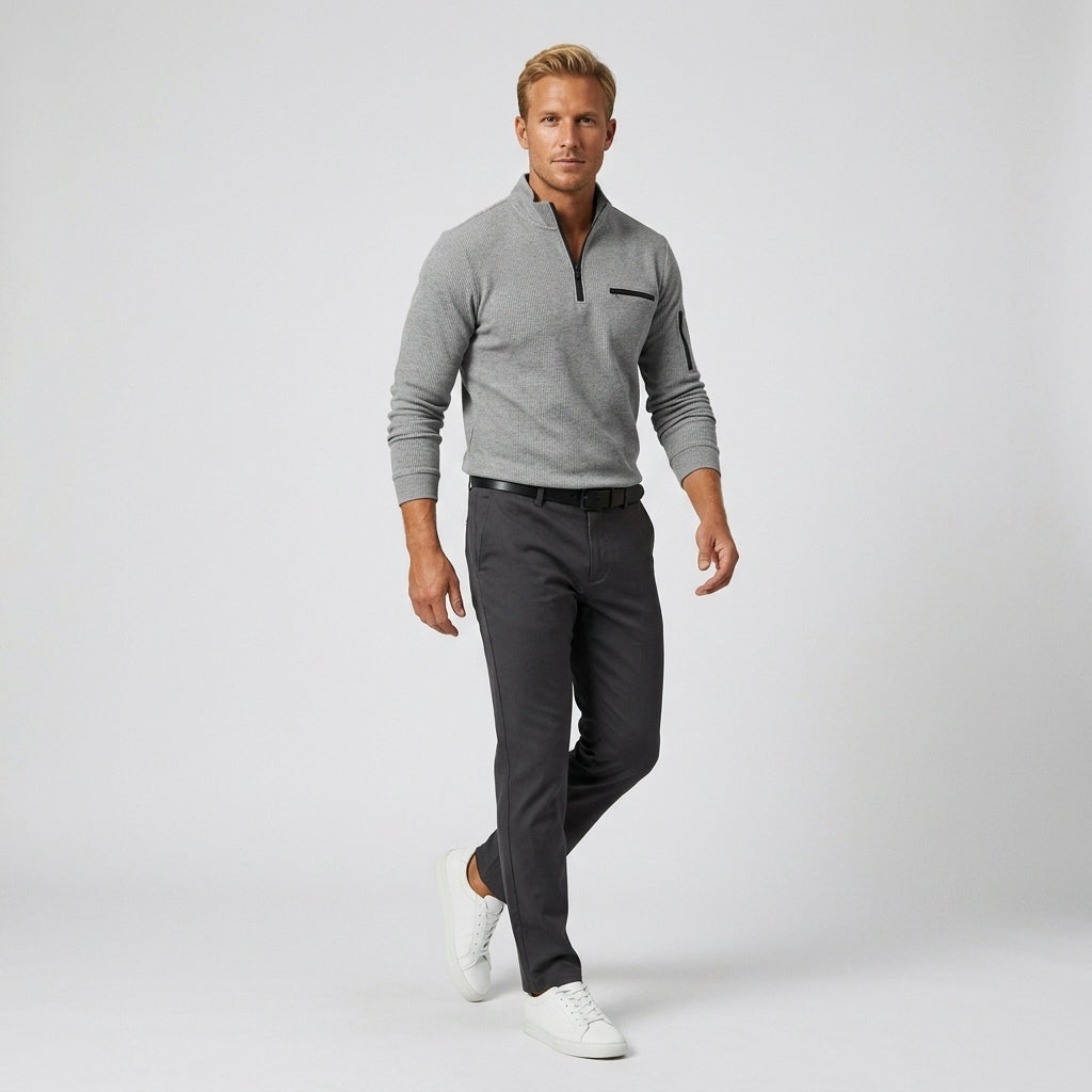 Herren Longsleeve Shirt gerippt Relaxed Fit — Grau
