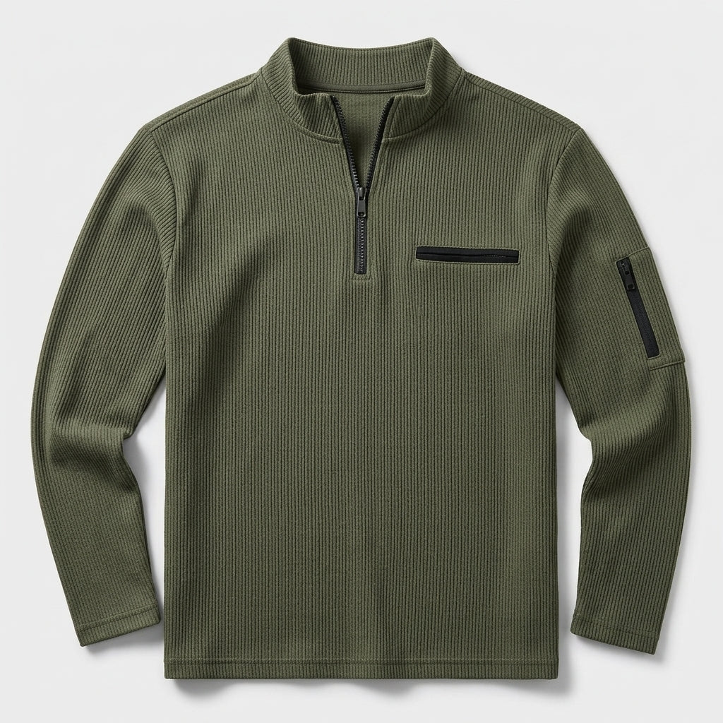 Herren Longsleeve Shirt gerippt Relaxed Fit — Dunkelgrün