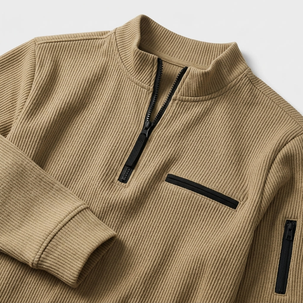 Herren Longsleeve Shirt gerippt Relaxed Fit — Beige