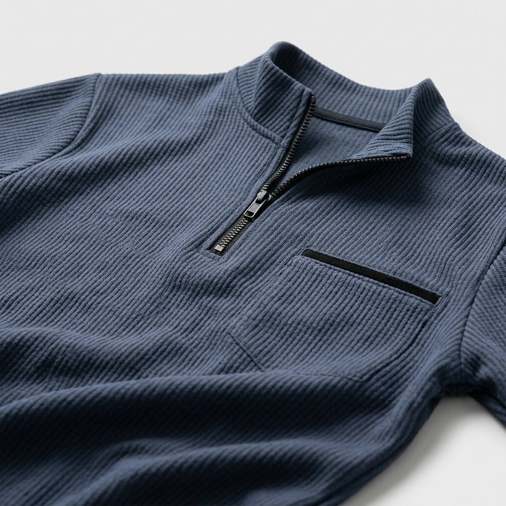Herren Longsleeve Shirt gerippt Relaxed Fit — Dunkelblau