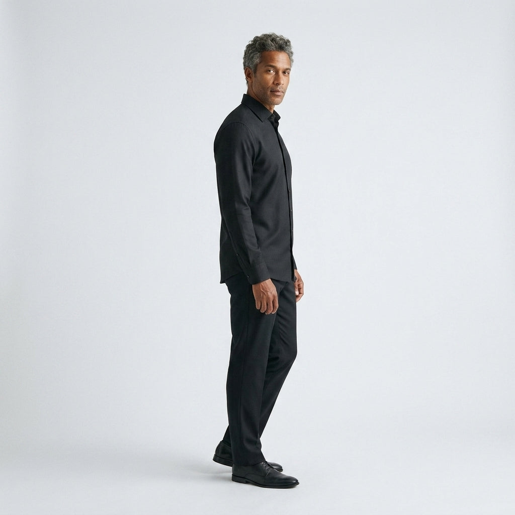 Herren Longsleeve Hemd Schwarz Baumwolle Elastane Slim Fit
