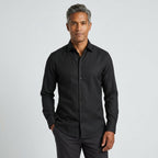 Herren Longsleeve Hemd Schwarz Baumwolle Elastane Slim Fit