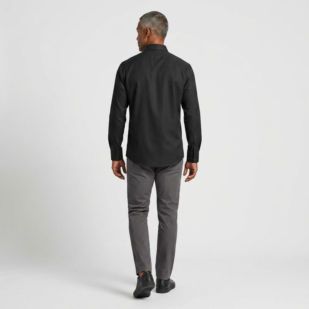 Herren Longsleeve Hemd Schwarz Baumwolle Elastane Slim Fit