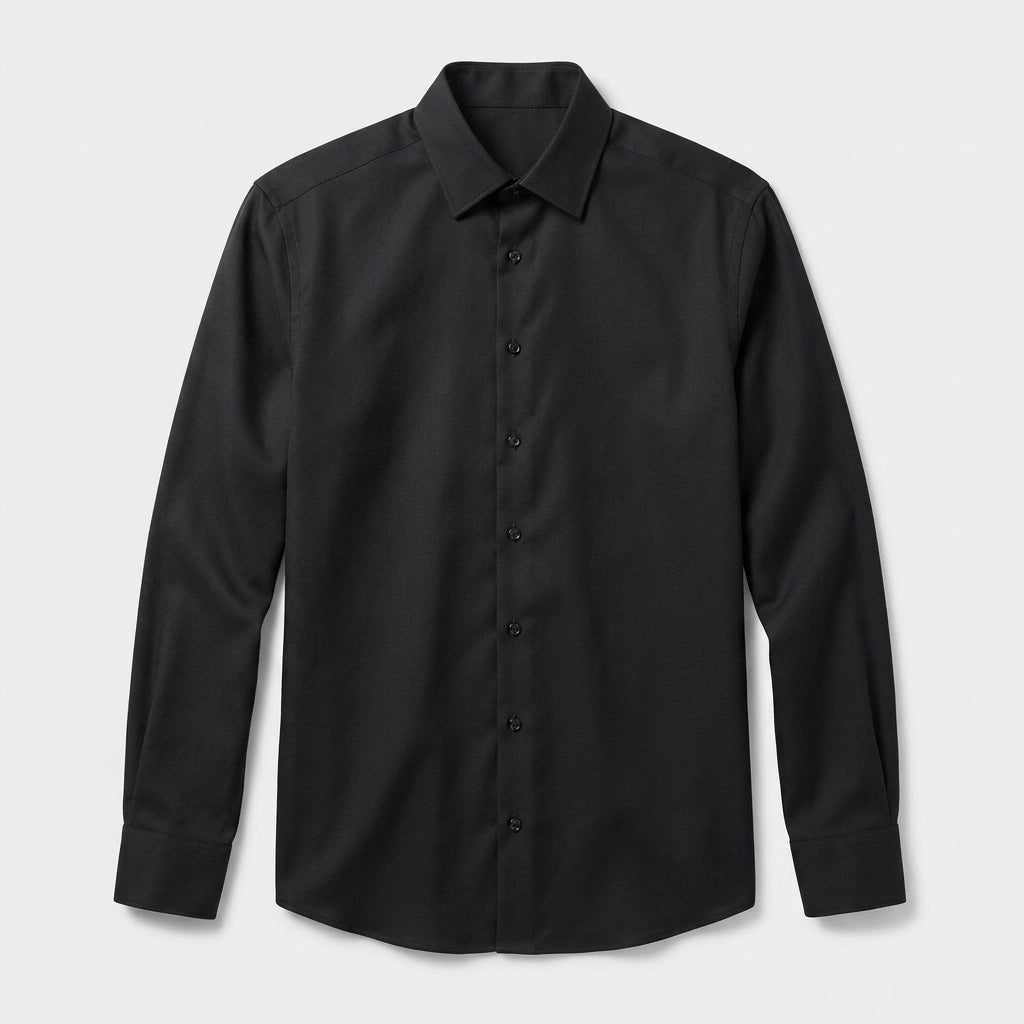 Herren Longsleeve Hemd Schwarz Baumwolle Elastane Slim Fit