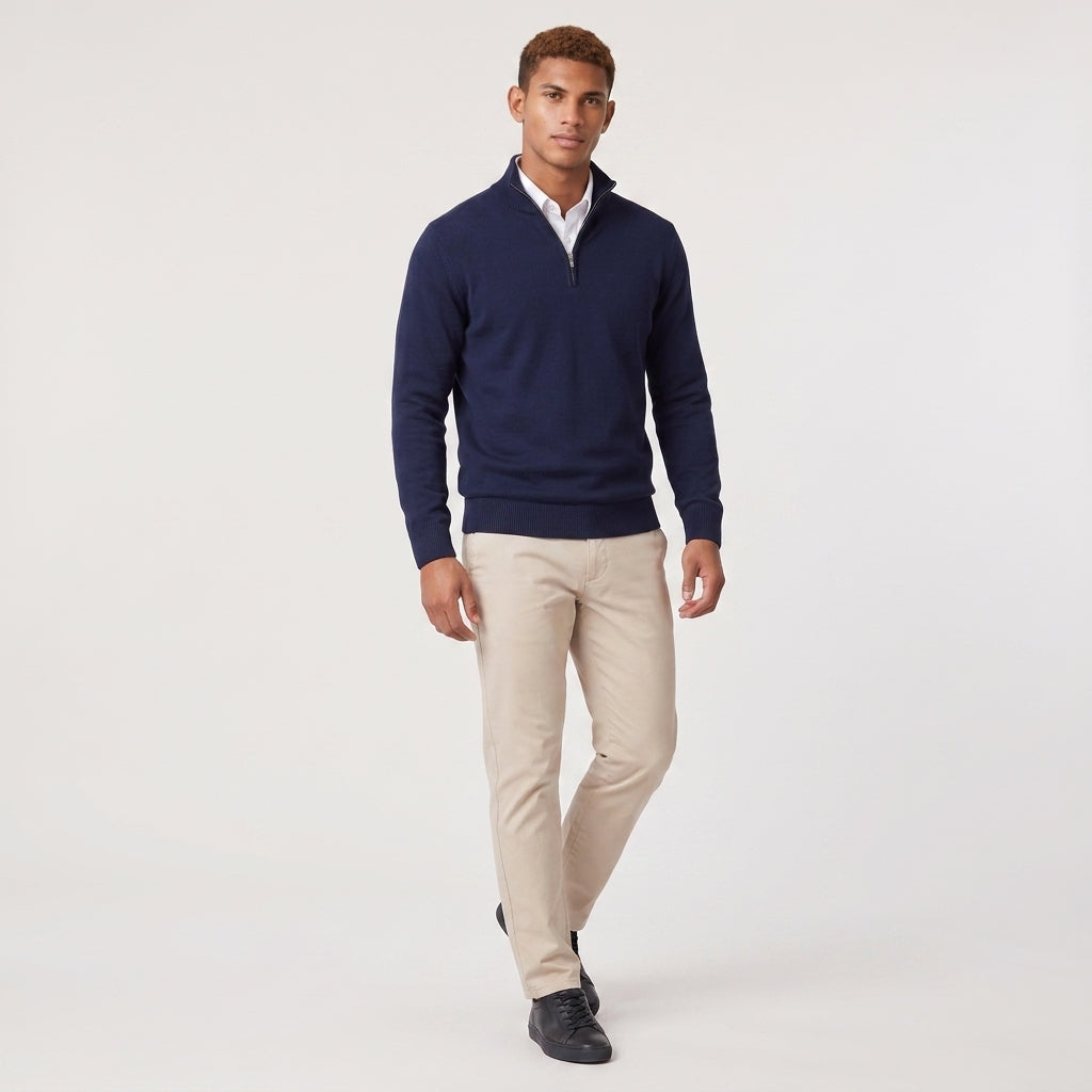 Herren Pullover mit hohem Zip-Kragen – Regular Fit — Blau