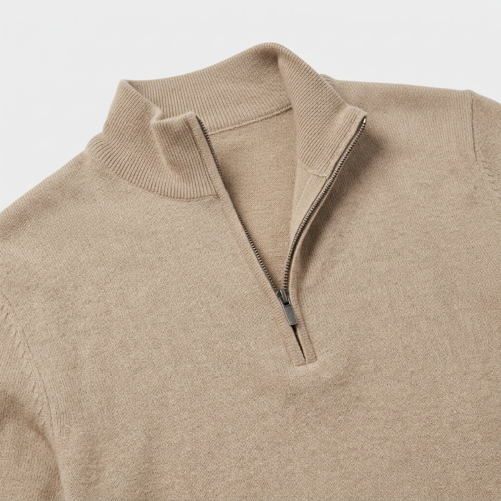 Herren Pullover mit hohem Zip-Kragen – Regular Fit — Beige