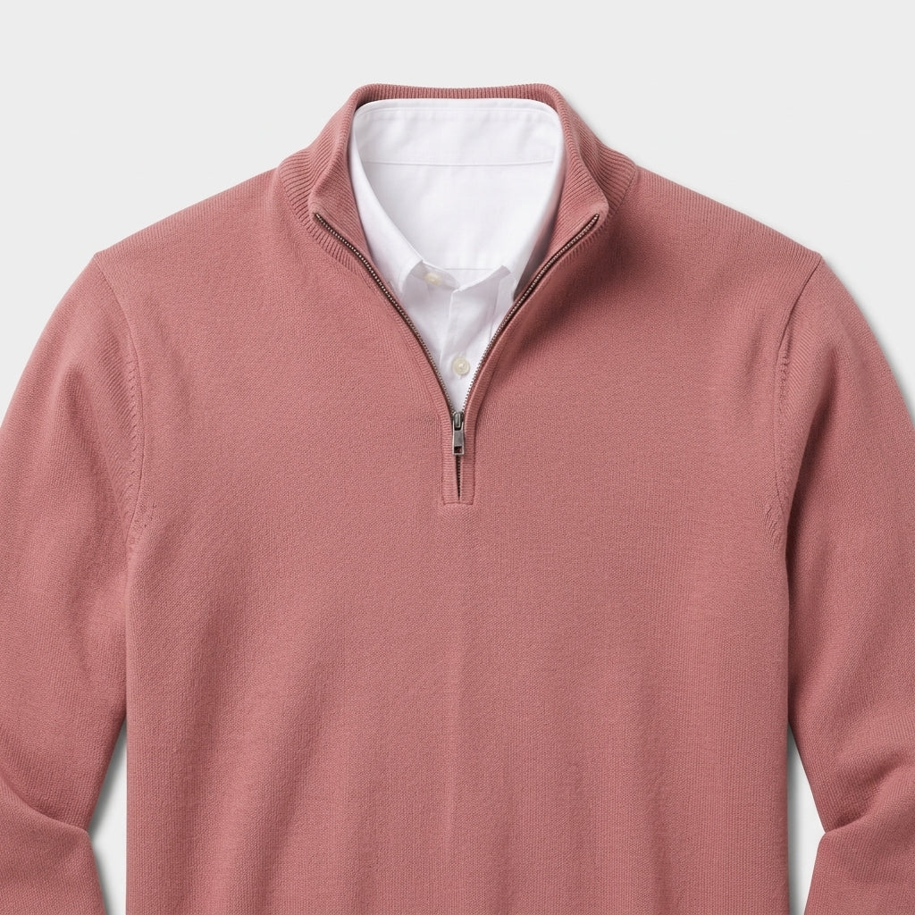 Herren Pullover mit hohem Zip-Kragen – Regular Fit — Pink