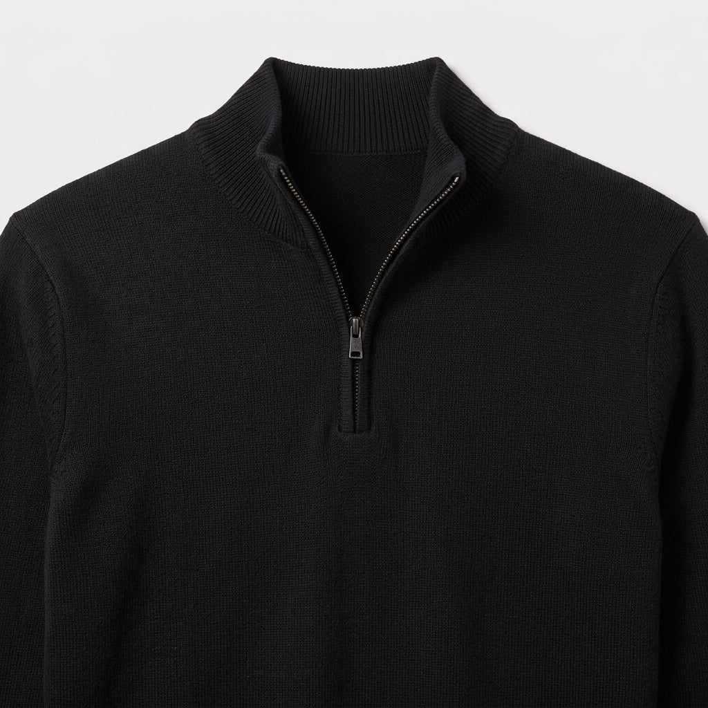 Herren Pullover mit hohem Zip-Kragen – Regular Fit — Schwarz