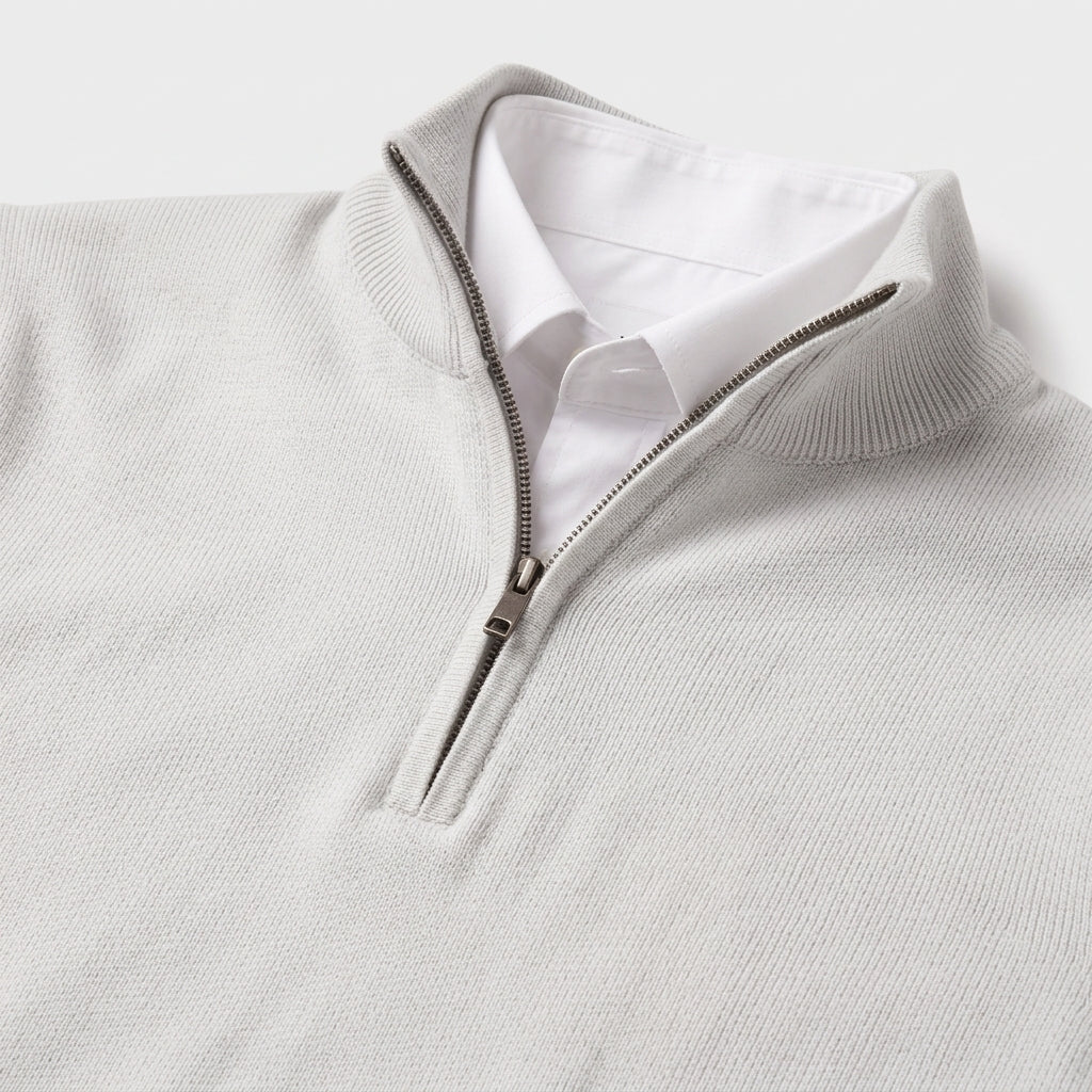 Herren Pullover mit hohem Zip-Kragen – Regular Fit — White