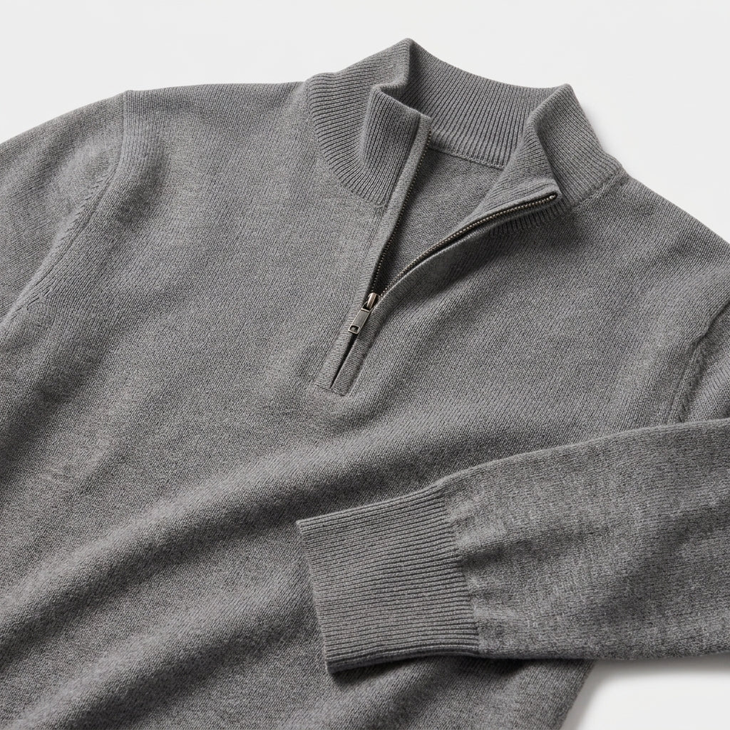 Herren Pullover mit hohem Zip-Kragen – Regular Fit — Dunkelgrau