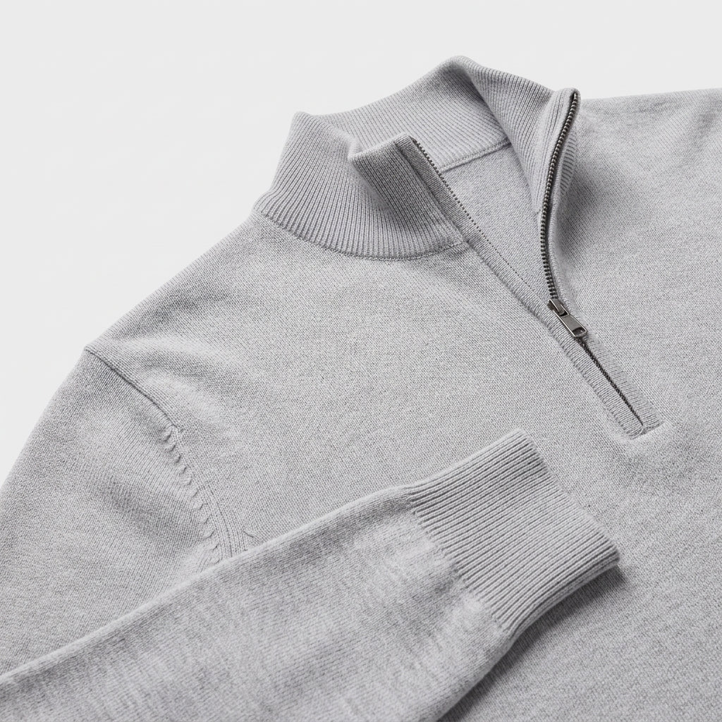 Herren Pullover mit hohem Zip-Kragen – Regular Fit — Light Grey