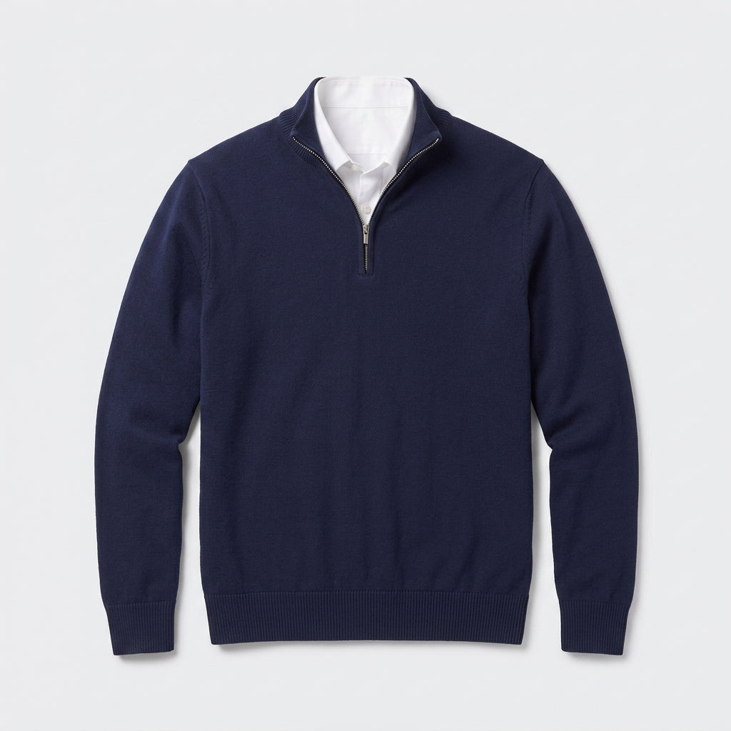 Herren Pullover mit hohem Zip-Kragen – Regular Fit — Blau