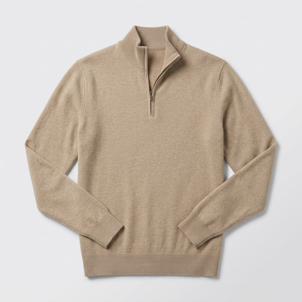 Herren Pullover mit hohem Zip-Kragen – Regular Fit — Beige