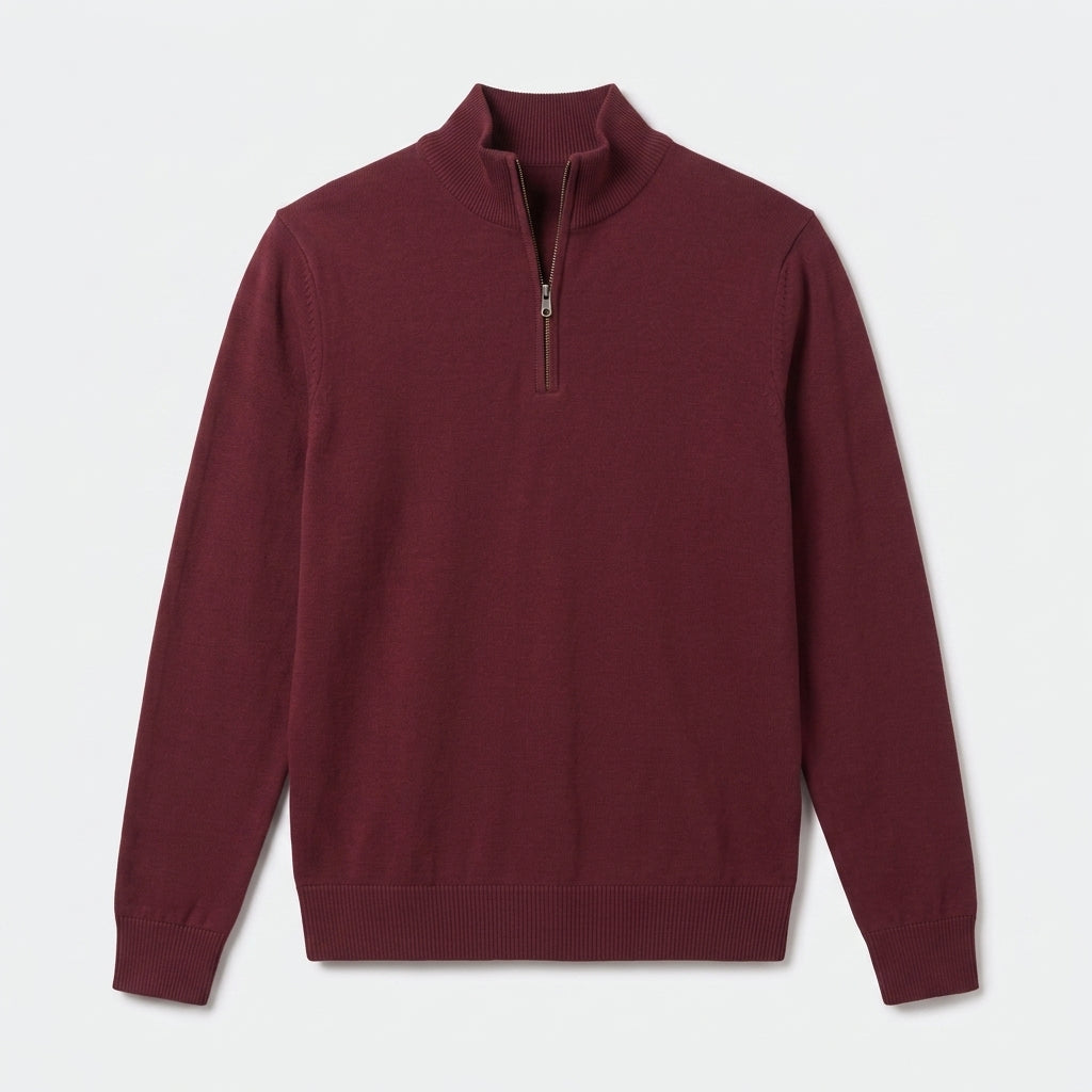 Herren Pullover mit hohem Zip-Kragen – Regular Fit — Burgunder