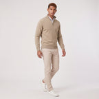 Herren Pullover mit hohem Zip-Kragen – Regular Fit — Beige