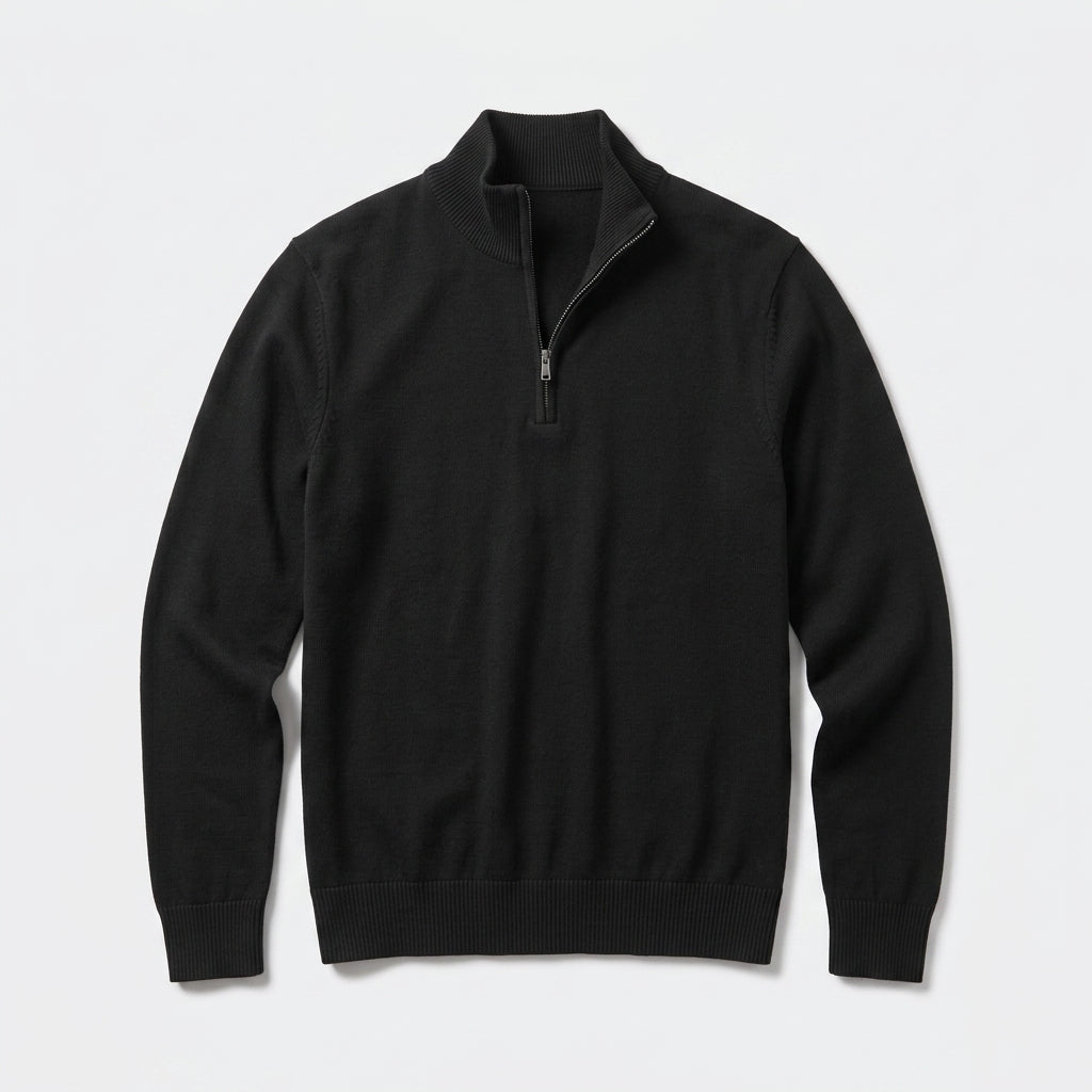Herren Pullover mit hohem Zip-Kragen – Regular Fit — Schwarz