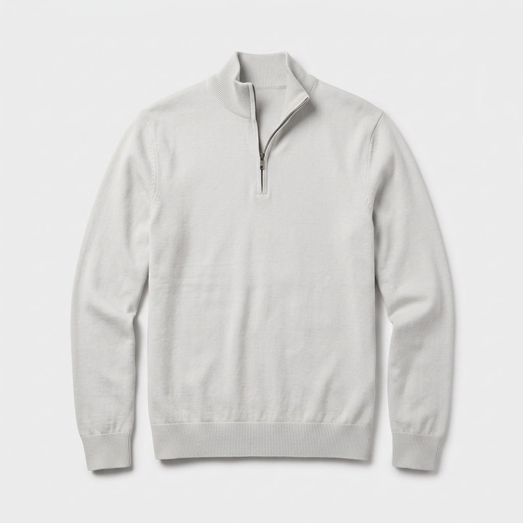 Herren Pullover mit hohem Zip-Kragen – Regular Fit — White