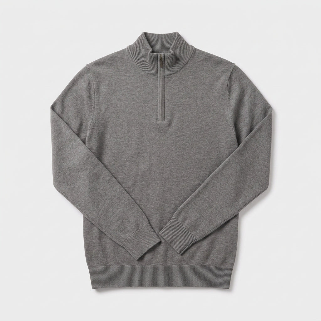 Herren Pullover mit hohem Zip-Kragen – Regular Fit — Dunkelgrau