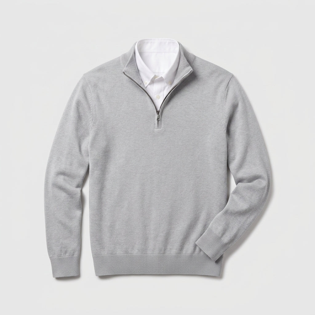 Herren Pullover mit hohem Zip-Kragen – Regular Fit — Light Grey