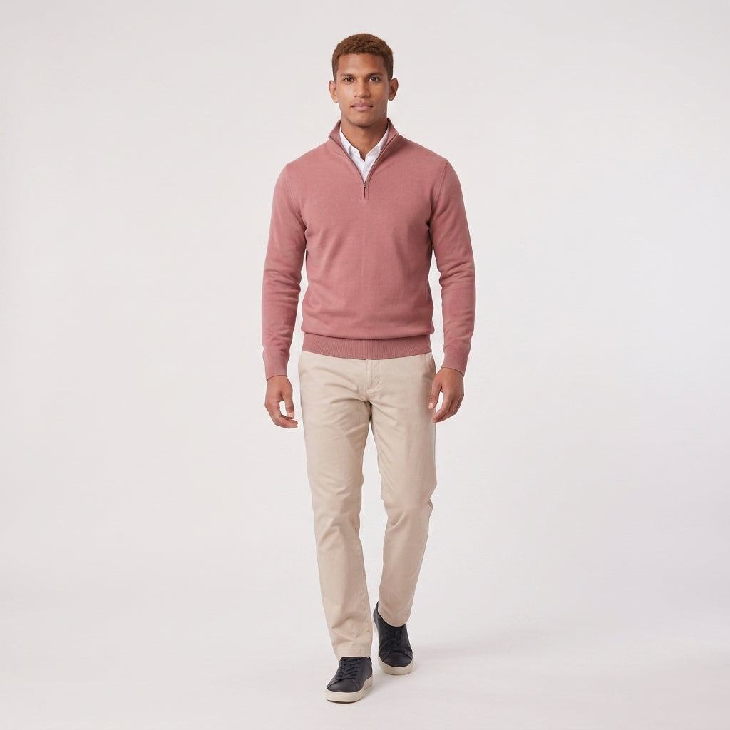 Herren Pullover mit hohem Zip-Kragen – Regular Fit — Pink