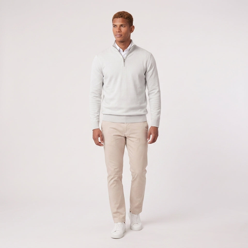 Herren Pullover mit hohem Zip-Kragen – Regular Fit — White