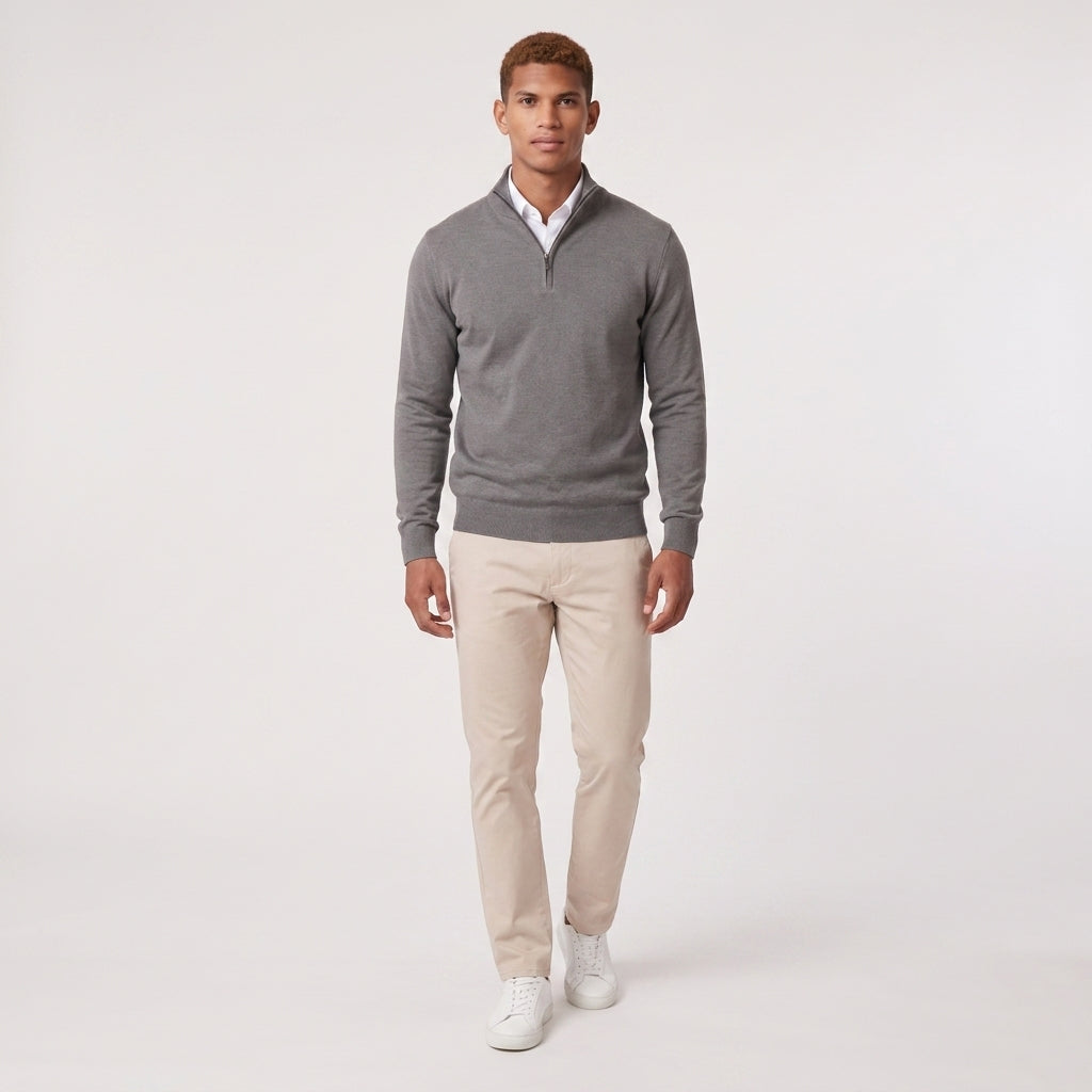 Herren Pullover mit hohem Zip-Kragen – Regular Fit — Dunkelgrau