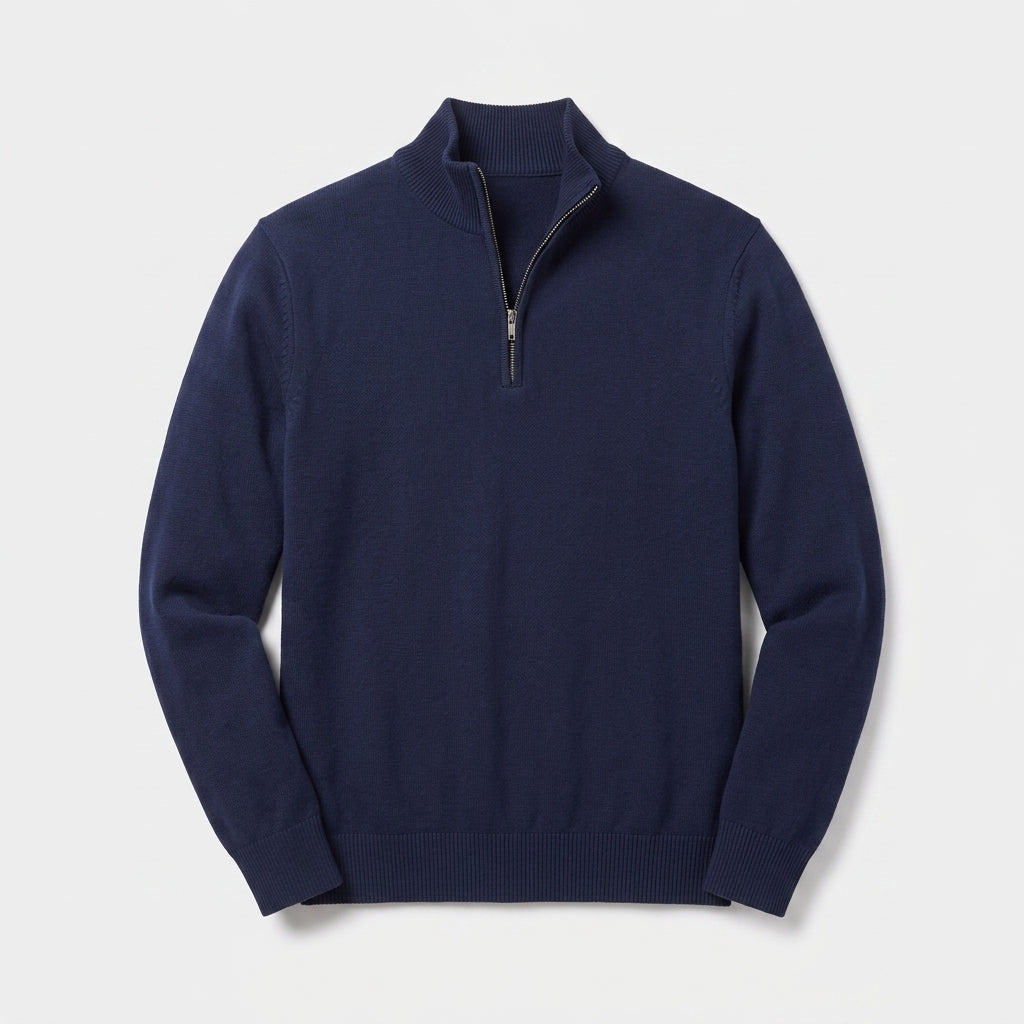 Herren Pullover mit hohem Zip-Kragen – Regular Fit — Blau