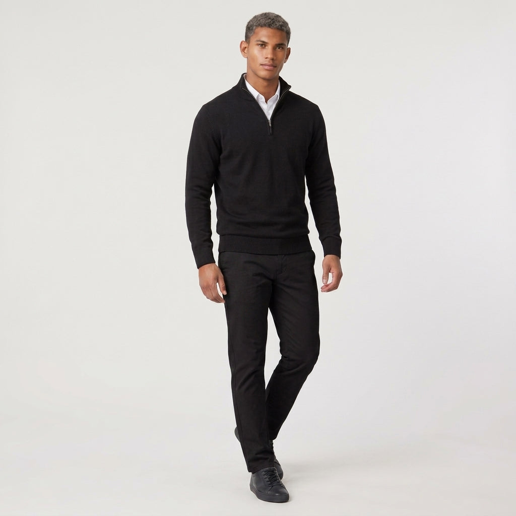 Herren Pullover mit hohem Zip-Kragen – Regular Fit — Black