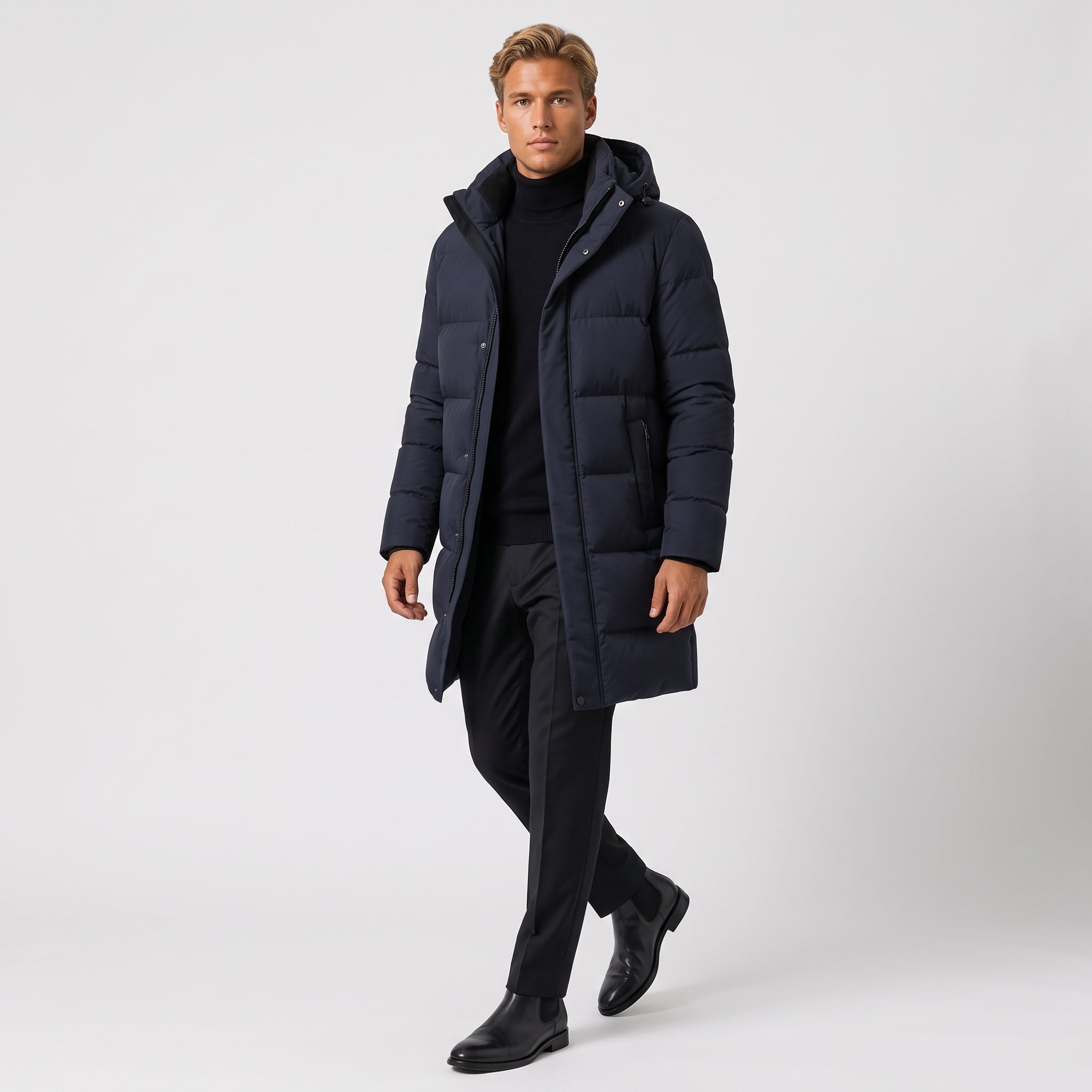Herren Winterjacke Parka mit Kapuze – Regular Fit — Marineblau