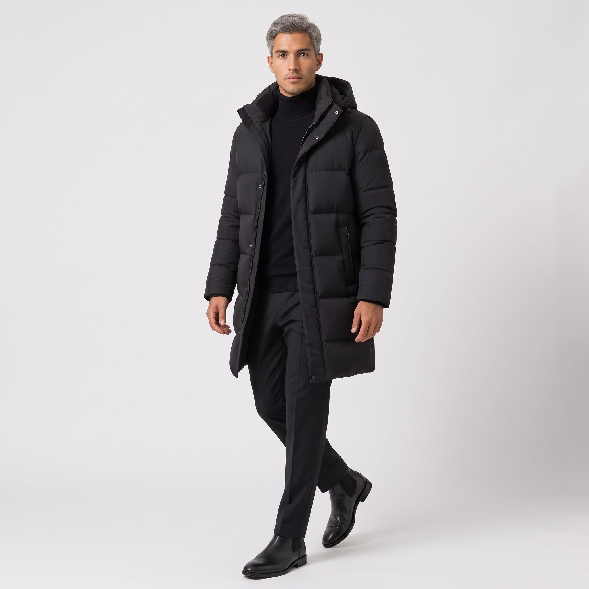 Herren Winterjacke Parka mit Kapuze – Regular Fit — Black